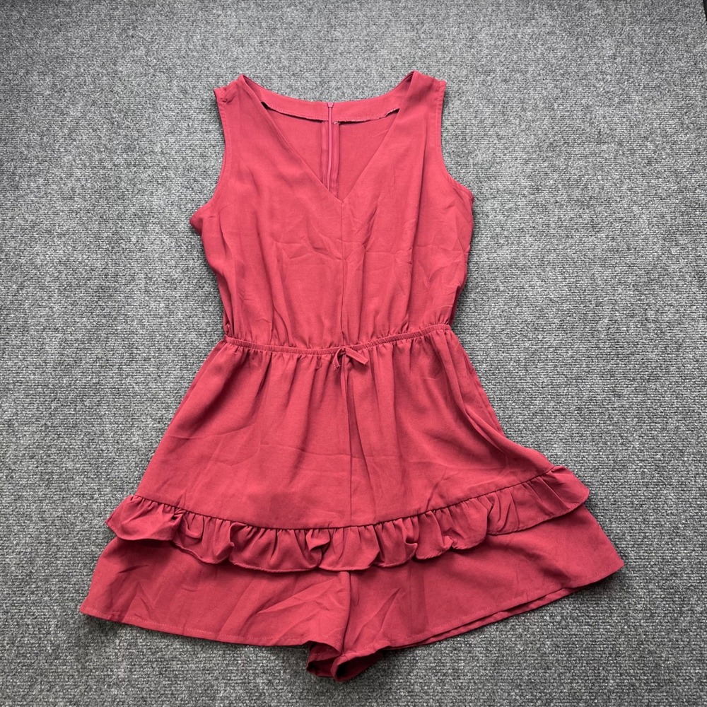 Ruffle Tiered Sleeveless V Neck Red Romper Jumpsuit Casual‎ Summer Brunch